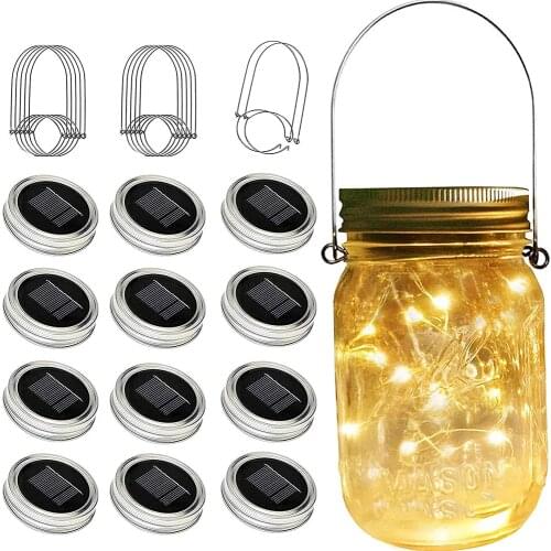 Solar Mason Jar Lights with Handles 10/20 Led Copper String Fairy Lights For Christmas Wedding Decoration Garden Party Lighting