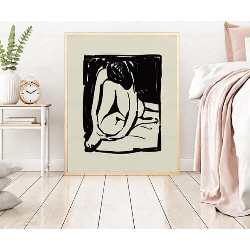 Vintage Rustic Shabby Chic Lady Poster Abstract Ink Line Woman Canvas Painting Black and White Wall Art Decor for Bed Room