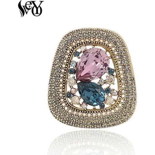 VEYO High Quality Round Luxury Full Of Crystal Rhinestone Gold Color Brooch Vintage Jewelry Wholesale