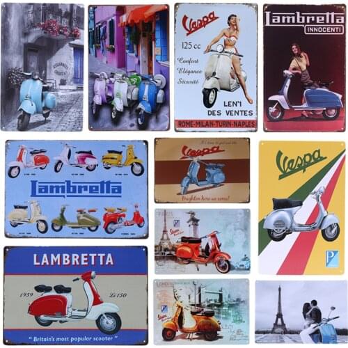 Motorcycle Lambretta Poster Vintage Motorcycle Metal Tin Plaque Retro Signs Plate Home Wall Decor 20x30cm