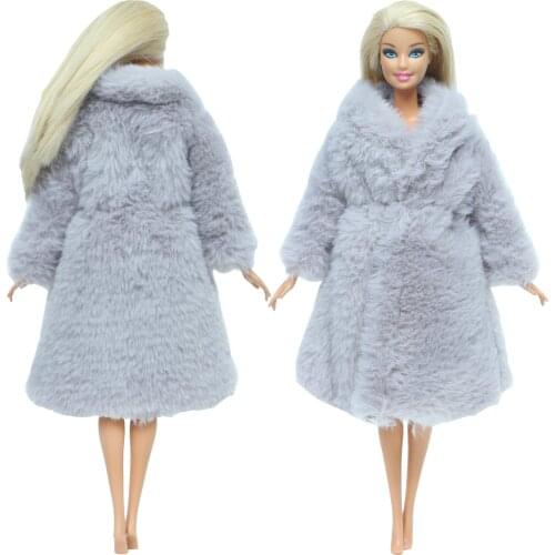 High Quality Gray Noble Wool Coat Handmade Gown Winter Dress Princess Wear Clothes for Barbie Doll Accessories DIY Baby Toys