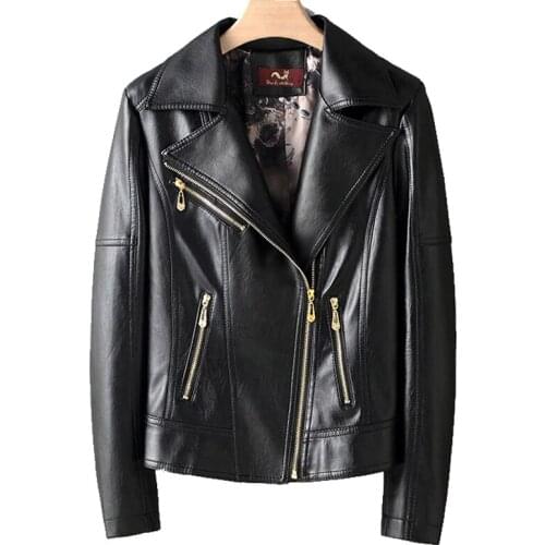 Ladies Motorcycle Leather Jackets Spring Autumn Women Turn-down Collar Zipper Slim Black Moto & Biker Jacket Female 8060945