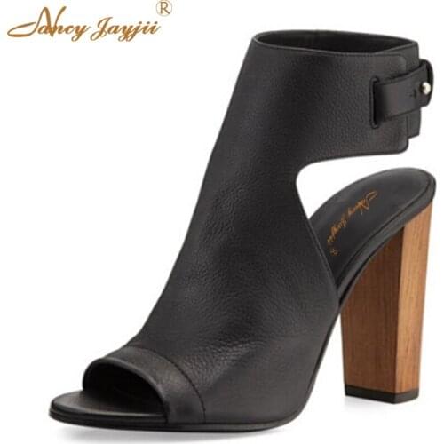 Block Heels Wooden Sandals Cork Peep Toe Ladies Custom Shoes For Womens Holidays Resorts Classic Big Size 44 45 46 Dress Party