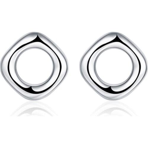 BABYLLNT 925 Sterling Silver Square Round Stud Earring For Women Wedding Engagement Fashion Party Charm Jewelry Gift