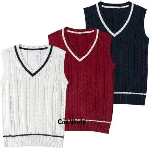 S-XXL Spring Autumn Mens Womens Sleeveless Stripes Knit Vests Pullovers V Neck Sweaters For JK School Uniform Student Clothes