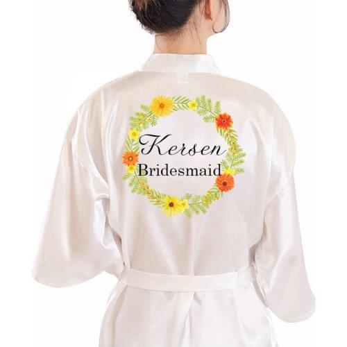 Bride Bridesmaid Flower Print Robe Womens Wedding Kimono Sleepshirts Pajamas Nightgown Bath Gown Sleep Sleepwear