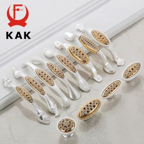KAK Crystal Gold Door Handles with Diamond Luxury Zinc Alloy Cabinet Drawer Knobs European Wardrobe Furniture Handle Pulls