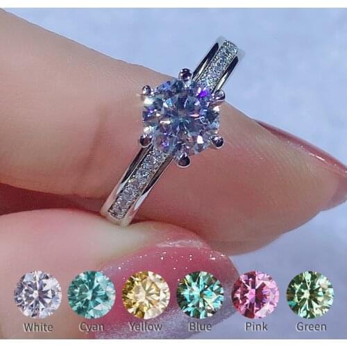 One carat Moissanite Ring 1CT 2CT color D-F VVS 925 Sterling Silver Set with small diamonds Wedding Engagement Unisex Ring