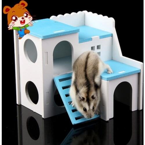 3 Colors Pets Wooden House Double Storey Villa Play Cage for Hamster Chinchillas Guinea Pigs Small Animall Sleeping House