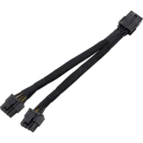 3PCS GPU PCIe Sleeved 8 Pin Female to Dual 2X 8p (6+2) Male PCI Express Braided Y-Splitter Power Extension Cable 20cm