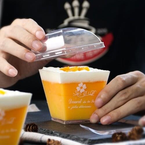 50pcs Creative baking tools disposable dessert cup transparent flowers pattern pudding jelly thicken plastic cups with lids