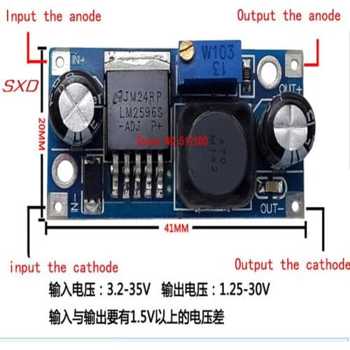 50PCS/LOT LM2596 LM2596S-ADJ Power supply module DC-DC Step-down module 5V/12V/24V adjustable Voltage regulator 3A