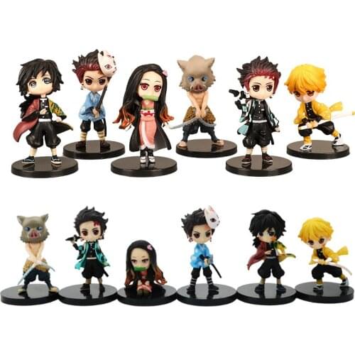 6pcs 5-8cm Demon Slayer Set Kimetsu No Yaiba Figure Q Posket Kamado Tanjirou Kamado Nezuko Agatsuma Figure Toys