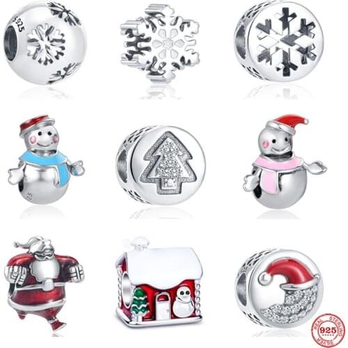 925 Sterling silver christmas tree snowflake santa house diy Beads fit Original Pandora Bracelets Women DIY Jewelry