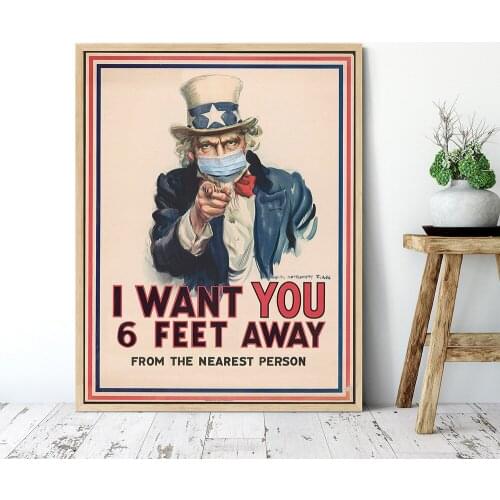 Abstract Vintage Uncle I Want You Social Distance Poster PSA 6 Feet Away Sign Wall Art Canvas Painting Prints Nordic Home Decor
