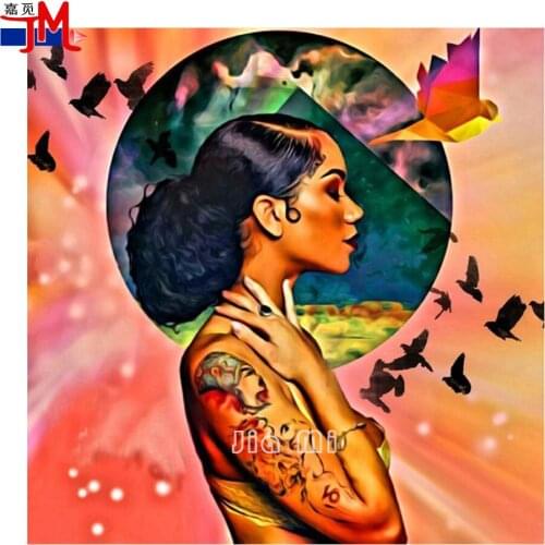 Full Square Round Drill DIY Diamond 5D Embroidery African Woman Tattoo Girl Mosaic Wall Artwork Bird Abstract Moon Handmade Gift