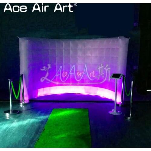 White led inflatable photo booth enclosure,curved selfie photo station kwall,partition room divider party photo wall for wedding