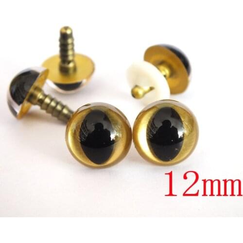 Free Shipping!!100pcs 12 mm gold-plastic clear cat eyes toy accessories with washers for toy accessories