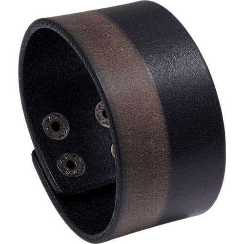 Three Color Flat Genuine Leather 38mm Wide Wrap Bangle Punk Men Vintage Bracelet Jewelry Geometric Cuff Jewelry Pulsera Hombre