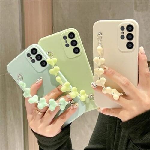Love Heart Bracelet Wrist Solid Color Phone Case For Samsung Galaxy A01 A03S A02S A82 A32 A22 M31S Camera Protection Soft Cover