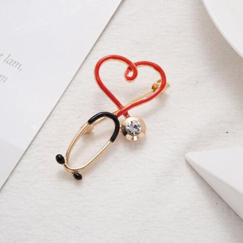 2020 Hot Sale Medical Medicine Brooch Pin Stethoscope Electrocardiogram Heart Shaped Pin Nurse Doctor Backpack Lapel Jewelry New
