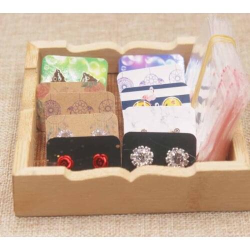 3.5*2.5cm colorful print earring card tag label kraft paper marble/flower/dreamcatcher earring display tag card100pc+100opp bag