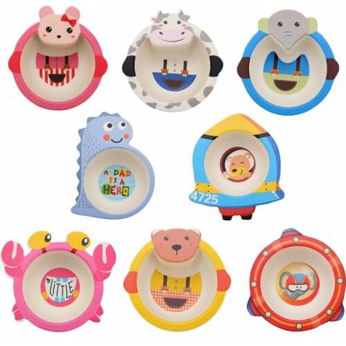 Cute Cartoon Animal Childrens Dishes Bamboo Fiber Tableware Baby Food Supplement Bowls Healthy Environmental Dinnerware