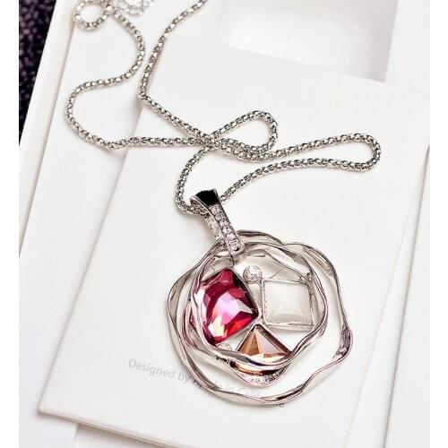 Hollow Crystal Geometric Long Necklace & Pendants for Women Fashion Bijoux Sweet Jewelry Accessories All Match