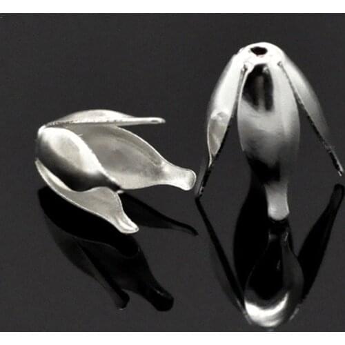 DoreenBeads Iron Silver Plated Flower Bead Caps Findings For DIY Jewelry Making 13x8mm(Fit 10mm Bead),20 pcs