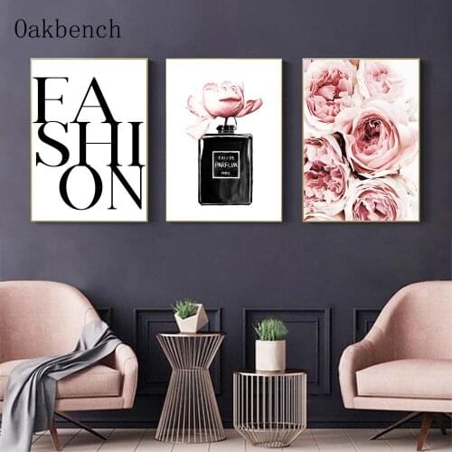 Fashoin Poster Perfume Bottle Wall Art Canvas Painting Peony Flowers Wall Print Nordic Posters And Prints Living Room Decoration