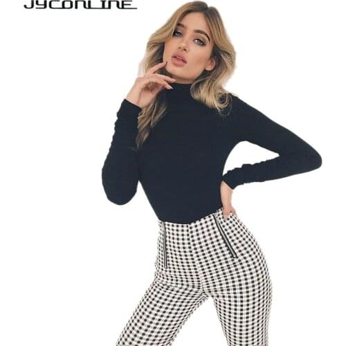 JYConline Autumn Slim Body Top Sexy Bodysuit Women Jumpsuit Turtleneck Long Sleeve Bodysuits Rompers Combinaison Femme Overalls