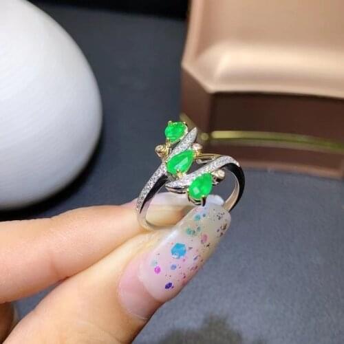 Natural Emerald Ring, Genuine 925 Sterling Silver Ring, Ladies' Engagement Ring, Simple Style of Ring