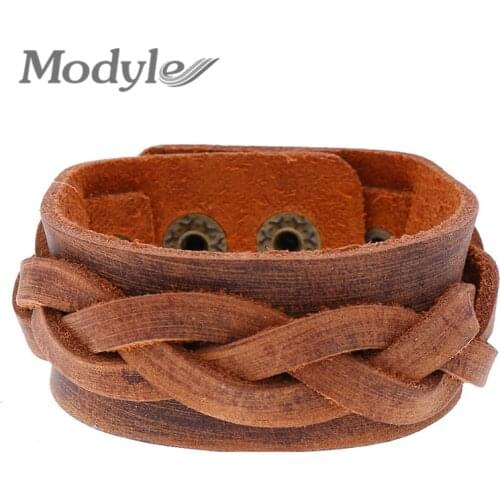 Modyle New Fashion Leather Bracelet Punk Vintage Popular Pattern Mens Bracelet Valentines Day Handsome Gift