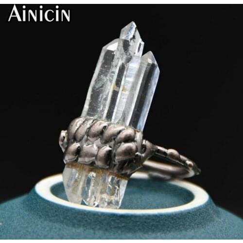Natural Raw Strip Crystal Mountain Peak Shape Antique Bronze Soldering Size 9 Rings For Women