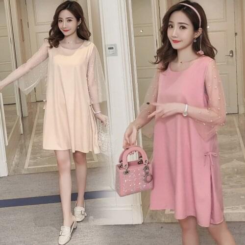 9196 2018 new spring pregnant woman dress with nailed bead yarn