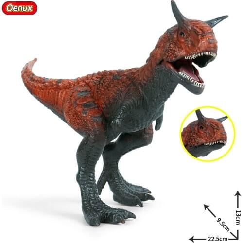 Oenux New Jurassic Dinosaur Carnivorous Carnotaurus Mouth Can Open Action Figure T-Rex PVC Collection Model Toys For Kids Gift