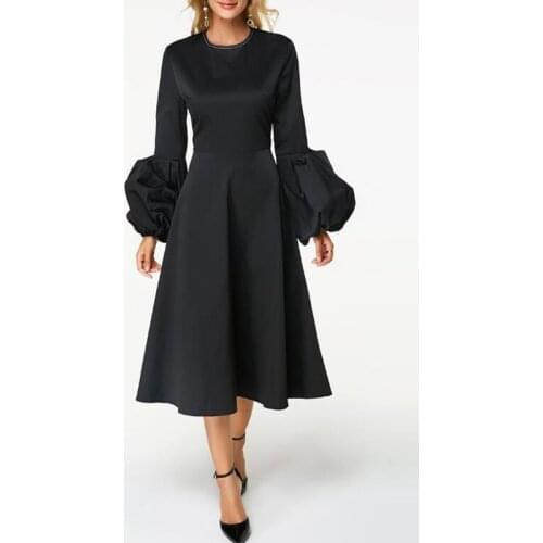 Wholesale Charming Dark Navy Tea Length Long Sleeve Mother of the Groom Dresses A Line Jewel Neck Wedding Guest Gowns 2020