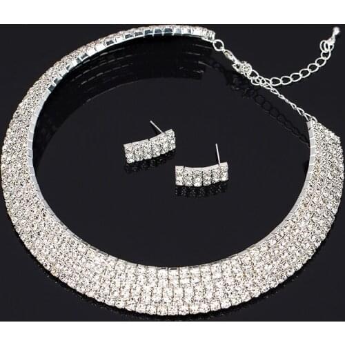 YFJEWE White Crystal Rhinestone Necklace Earrings Fashion Jewelry Sets Party Wedding Accessories collar 2018 for women #N177