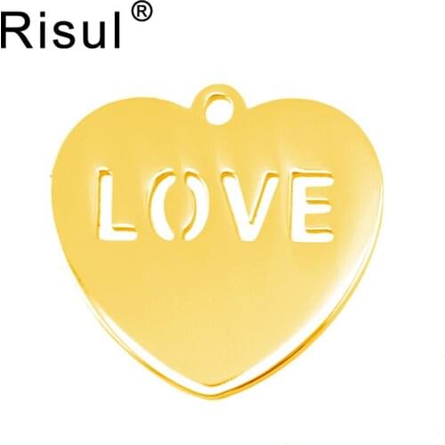 Risul LOVE in Heart tag blank pendant personalized print both sides mirror polished stainless steel high quality wholesale 50pcs