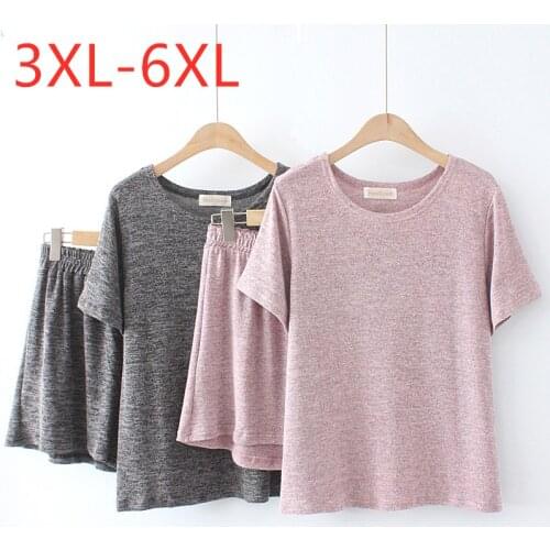 New 2021 Ladies Summer Plus Size Sports Sets For Women Short Sleeve Slim Elastic T-Shirt And Shorts Running Suit 3XL 4XL 5XL 6XL