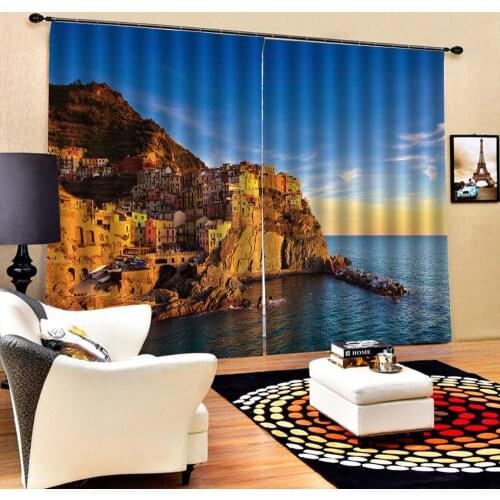 Luxury Blackout 3D Window Curtains For Living Room Bedroom blue sky and sea city curtains Blackout curtain