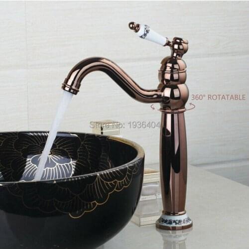 Luxury Fashion Porcelain Basin Rose Golden Faucets Bathroom Copper Antique Brass Torneira Hot and Cold Crane RS328