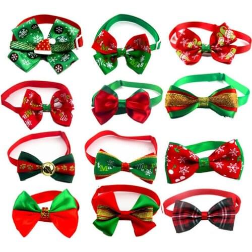 Christmas Cat Dog Collar Holiday Cats Dog Bow Tie Adjustable Neck Strap Cat Dog Grooming Accessories