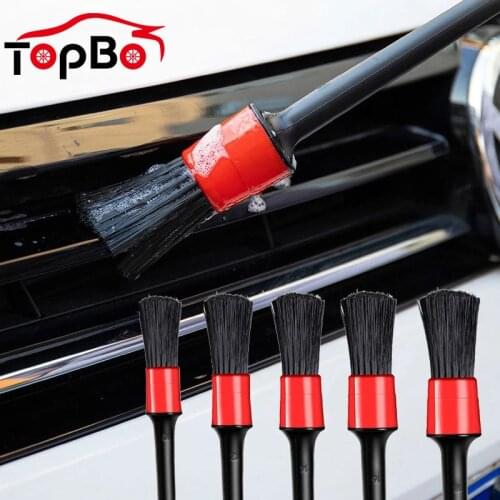 5Pcs Car Detailing Brush Cleaning Natural Boar Hair Brushes Auto Detail Tools Wheels Dashboard Car-styling Accessories