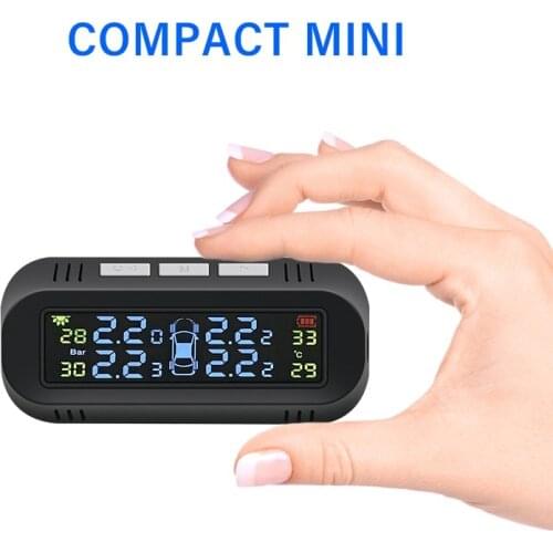 2021 NEW Style USB + Solar Car TPMS Tire Pressure Monitor System Car Alarm Systems Tire Pressure Warning With 4 External Sensors