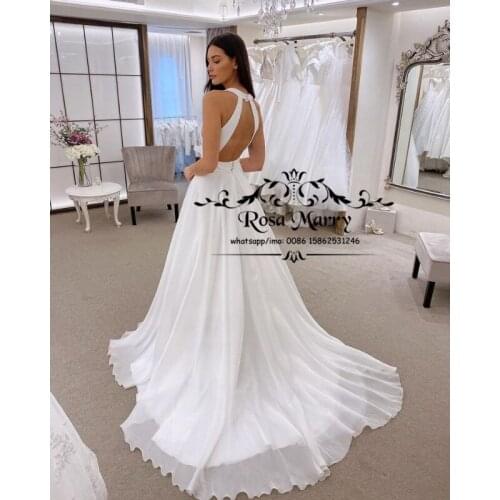 Modest Plus Size Boho Wedding Dresses 2021 A Line Backless Halter White Chiffon Country Beach Vestido De Novia Bridal Gowns