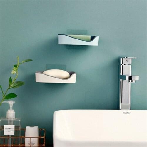 Soap Rack No Drilling Wall Mounted Double Layer Soap Holder Soap Sponge Dish Bathroom Accessories Soap Dishes Self Adhesive