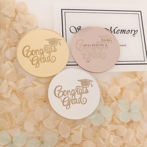 1pc New Gold Congrats Grad Cupcake Topper Rose Gold Acrylic Cake Topper for Graduations Graduate Party Cake Decorations 5cm