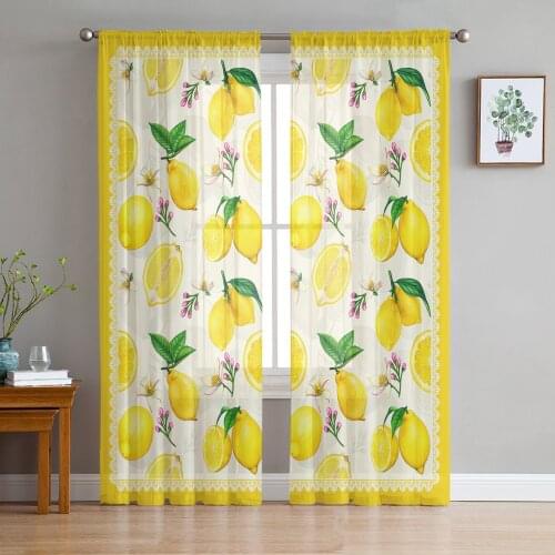 Fruit Lemon Yellow Pastoral Style Tulle Curtain Voile Transparent Tulle for Bedroom Living Room Kitchen Sheer Window Curtains