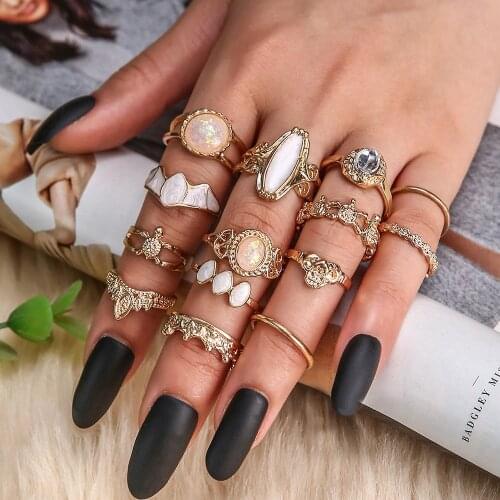 Pack of 14 Personality Creative Knuckle Rings With Carved Tortoise/ Wave / Leaf /Crown /Flower Design Ring Set Women Gift